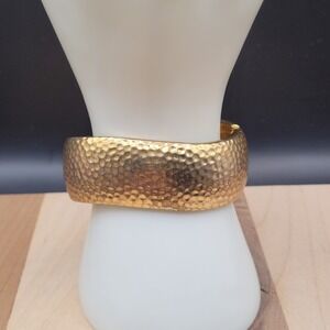 Vintage Premier Designs Hammered Gold Tone Boho Hinged Bangle Bracelet